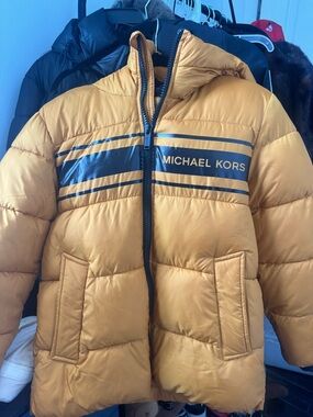 Michael Kors Yellow and Black Quilted Hooded Puffer